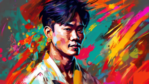 A vibrant and dynamic portrait of Trấn Thành, a multi-talented Vietnamese artist, capturing his charisma and versatility on stage and screen.